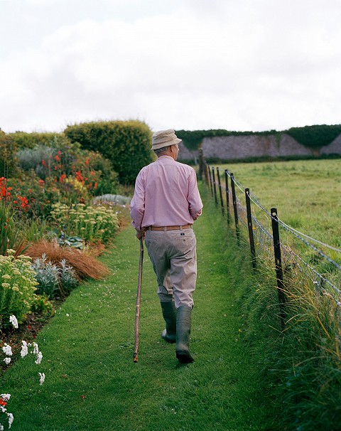 Jer tending the vegetables in the walled garden