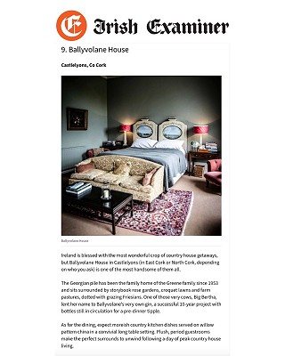 Irish Examiner 100 best places to stay 2025 - Ballyvolane House