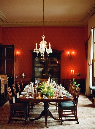 The dining room set for dinner at Ballyvolane House