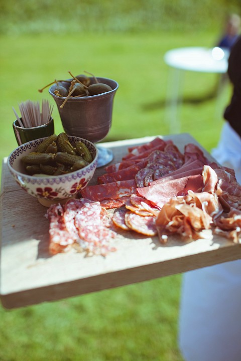 Charcuterie canapés for the garden wedding reception