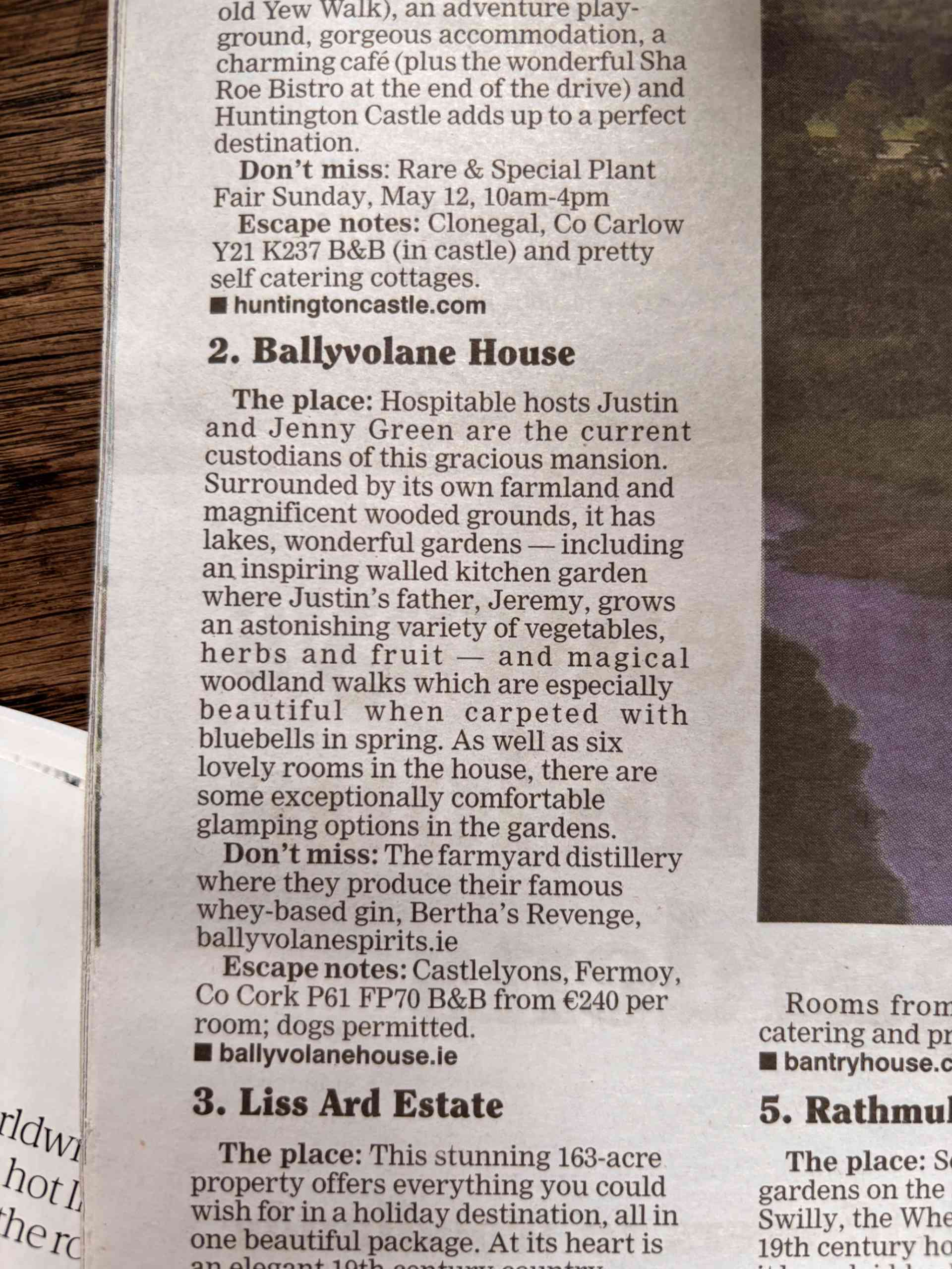 Irish Examiner Weekend ‘15 hideaways with glorious gardens’ by