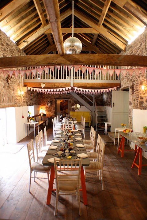 Dining in the rustic stone barn